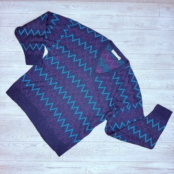 Vintage turquoise and purple 80s 90s retro long sleeve sweater shirt 1x